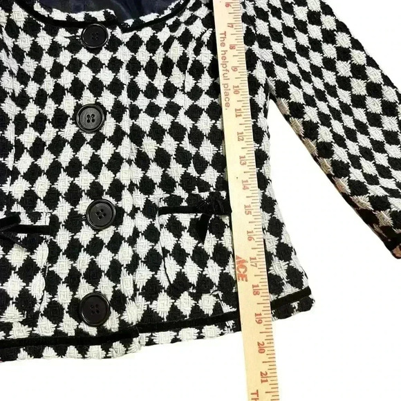 Trina Turk Wool Blend Jacket Size 4 Tweed Preppy Velvet Trim Bows Chic Career - Picture 5 of 10
